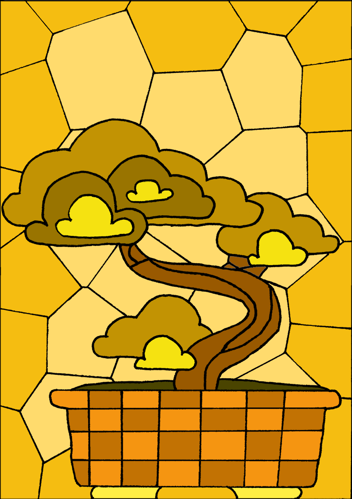 Illustration vitrail d'un mini arbre couleur chaude