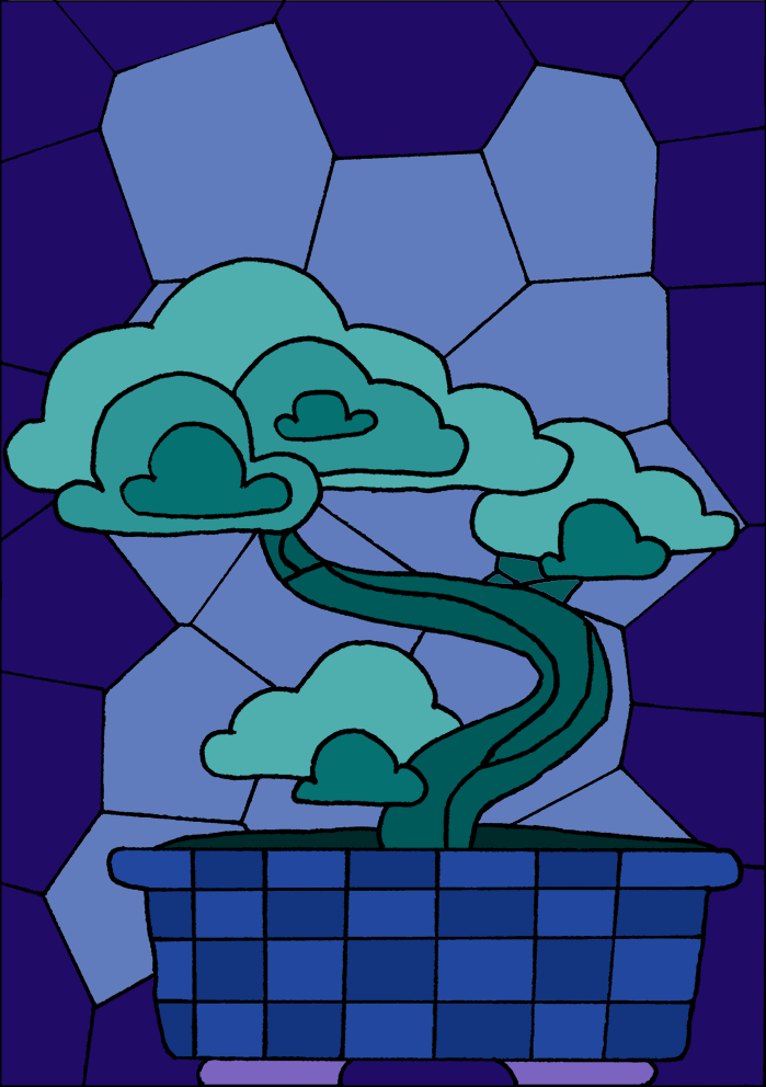 Illustration vitrail d'un mini arbre couleur froide